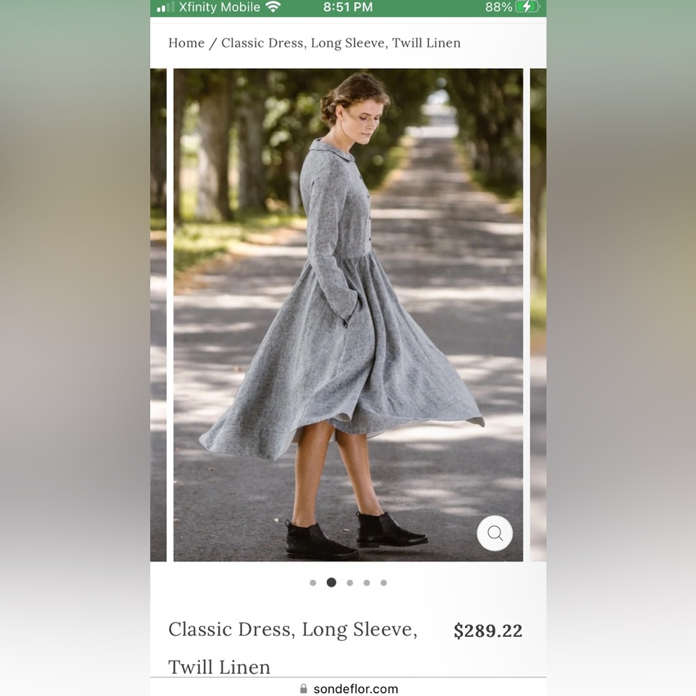 Son de flor Grey Moon Twill classic long sleeve dress size SMALL.